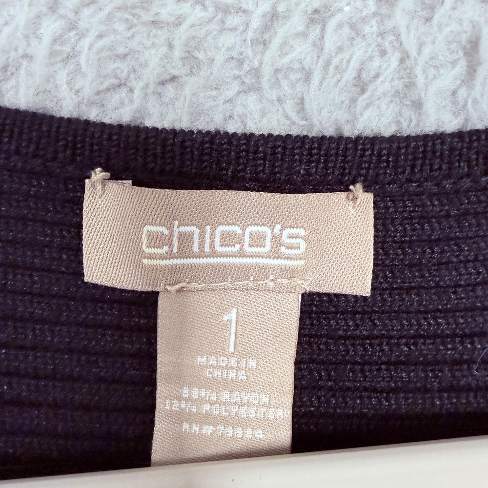 Chico's Sweater Womens 1 Black Ribbed 3/4 Dolman Sleeve Pullover Knit Top - Picture 3 of 13
